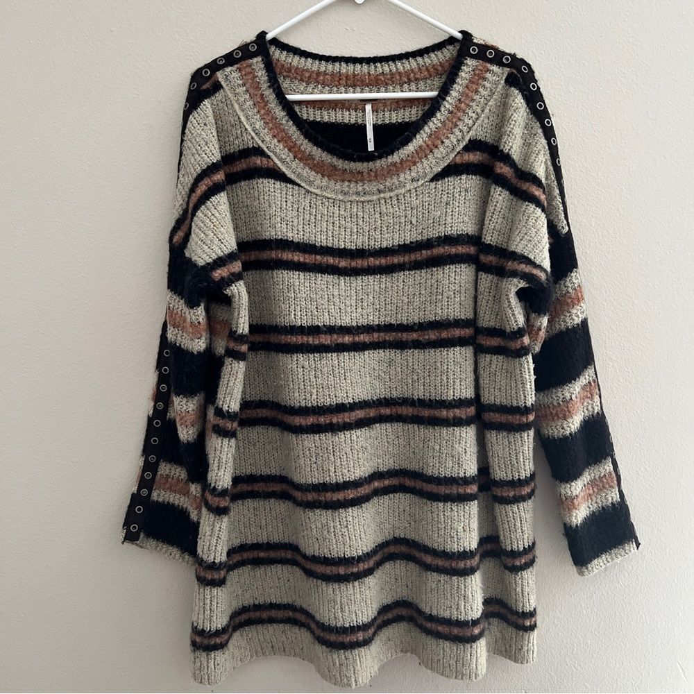 Free people sid striped oversized sweater size M black brown - Picture 3 of 7